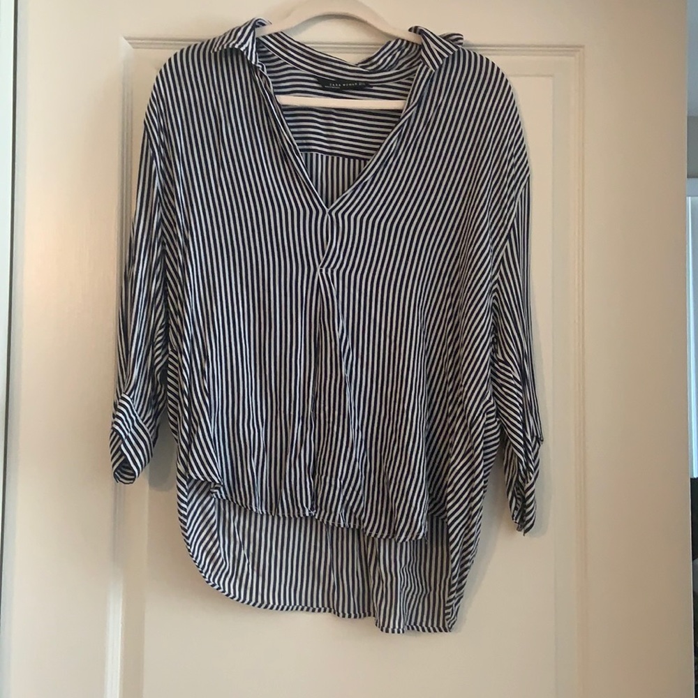 Zara Striped Vneck Blouse - Size XL